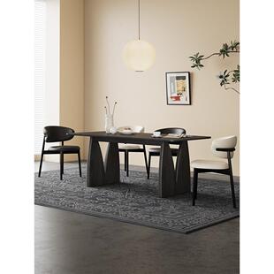 中古风实木岩板餐桌家庭家用2025新款椅子长方形黑色美式餐厅顺德