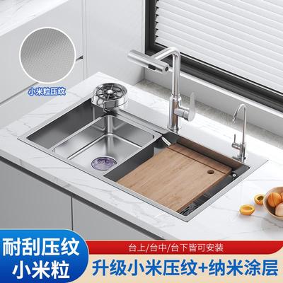 新款厨房水槽大单槽加厚SUS304不锈钢压纹家用台中下洗碗池洗菜盆