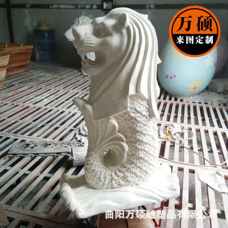 玻璃钢雕塑鱼尾狮鱼尾狮喷水摆件吐水喷泉仿砂岩鱼尾狮装饰雕塑
