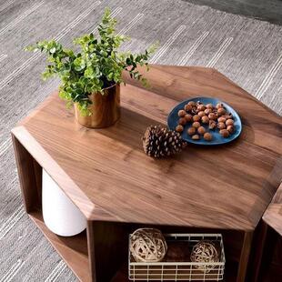 北欧时尚个性多边形茶几简约现代复古全实木边桌创意客厅边几角