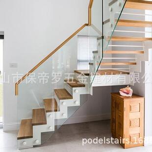 保帝罗楼梯栏杆玻璃护栏钢木楼梯铁艺 扶手橡木