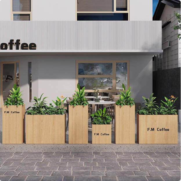 户外铁艺仿木纹花箱组合奶茶店隔断围栏花槽咖啡厅外摆防锈绿植箱