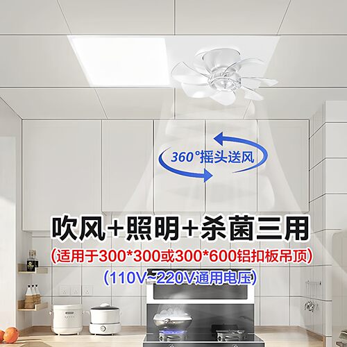 300x600平板风扇灯厨房卫生间吹风照明杀菌三合一静音吊顶电风扇