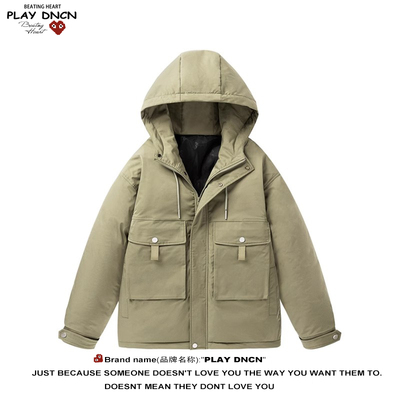 PLAY DCDN爆款工装立体大口袋连帽棉衣宽松直筒潮牌棉衣男保暖