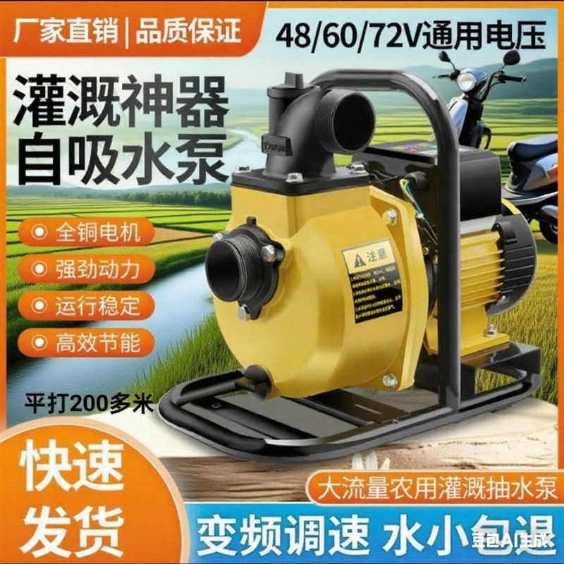 永磁变频无刷直流自吸泵抽水机电动车水泵农用家用48V60V72V