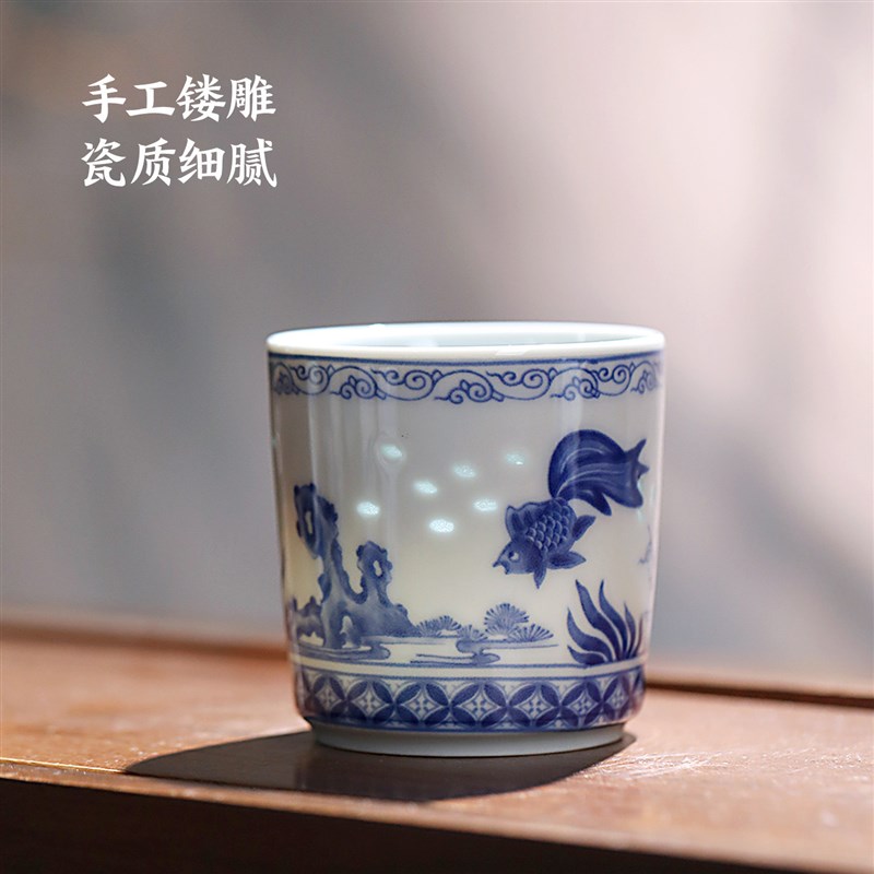 景德镇青花玲珑陶瓷泡茶壶茶具套装中式家用提梁壶茶杯茶盘送礼盒