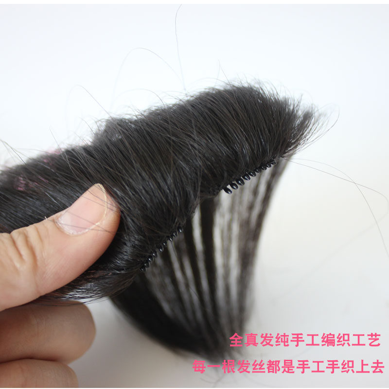 真发浏海片全手织无痕隐形斜浏海假发片修脸蓬松假头帘补发浏海片
