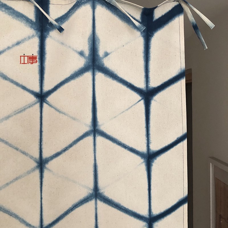 本事手工植物蓝染棉布系带门帘暖帘 半帘 90x120cm LZ23