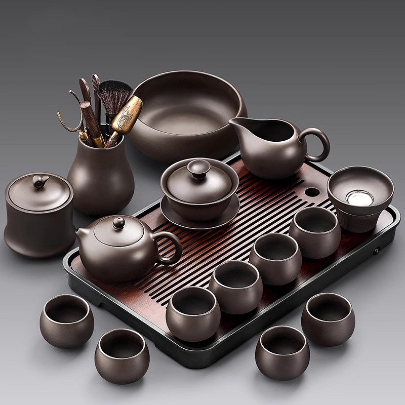高档紫砂功夫茶具套装家用办公室轻奢陶瓷原矿紫砂壶泡茶喝茶杯子