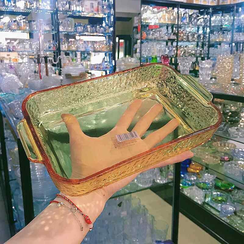 捞汁小海鲜盘加厚高级感烤碗烤箱长方形烤鱼盘餐盘玻璃水果盘