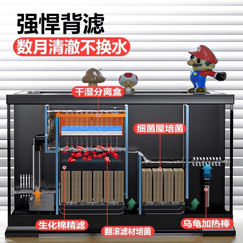 乌龟饲养缸巴西草龟剃刀深水龟大型生态专用龟缸带晒台盖子乌龟缸