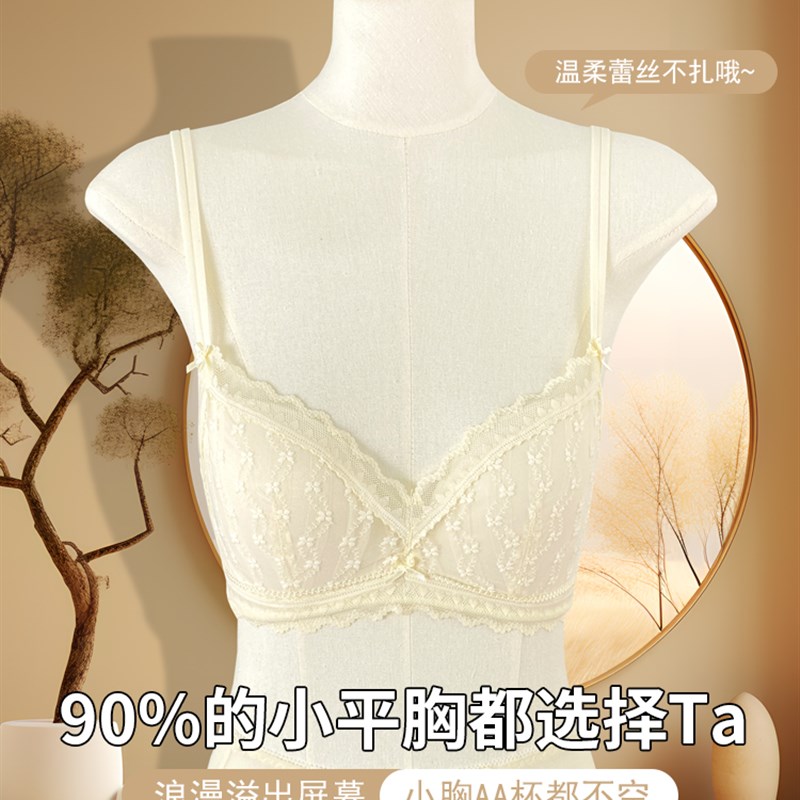 汕头内衣女薄款小胸聚拢秋冬收副乳防下垂上托蕾丝细肩带内衣套装