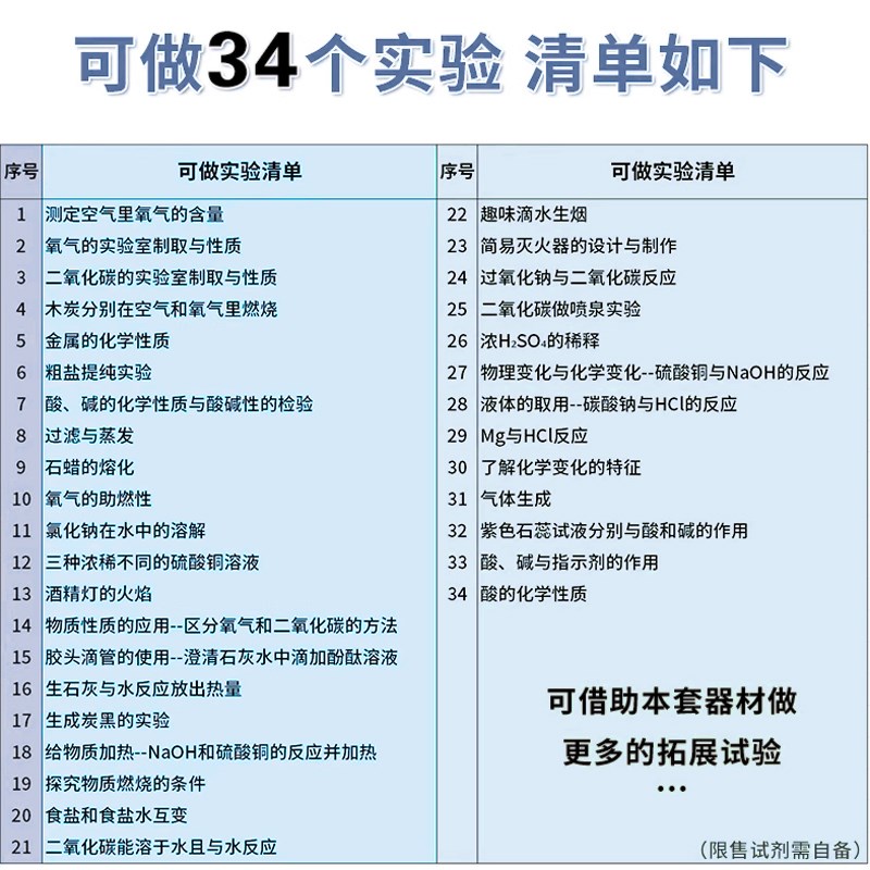 初中化学实验器材全套A款初中生中考套装教学仪器教具试剂实验箱