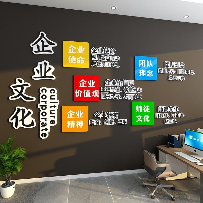 企业文化墙设计墙贴公司前台背景墙面氛围布置办公室装饰励志标语