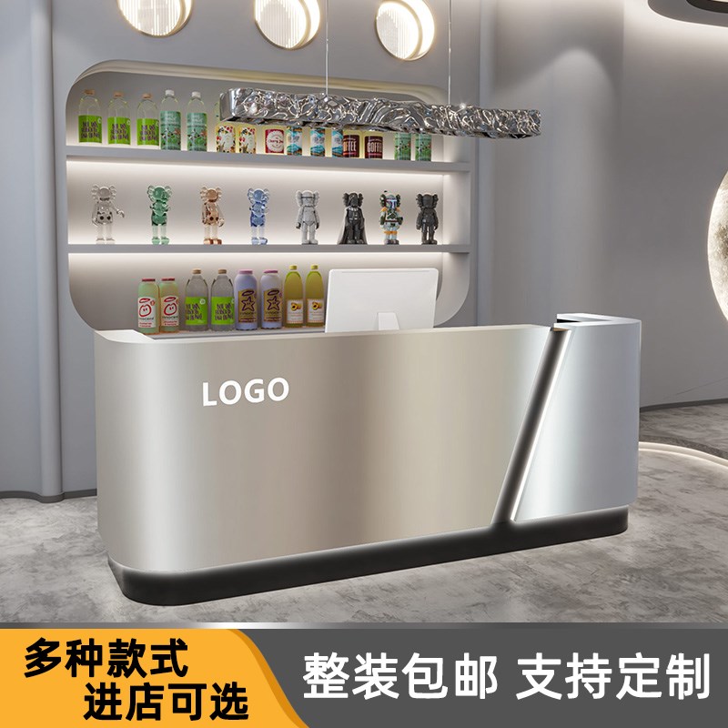 简约现代不锈钢吧美容院前台柜台公司接待台台服装店理髲店收银柜