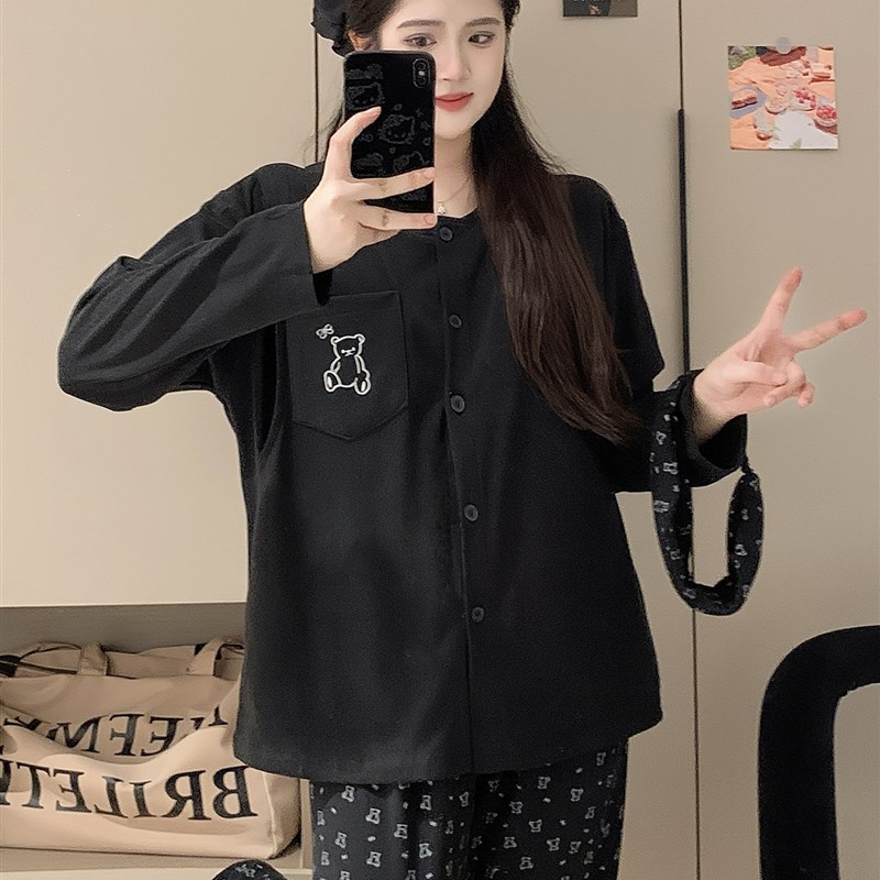 带月子帽孕妇睡衣秋冬德绒带胸垫孕期不勒肚可调节月子服产妇哺乳