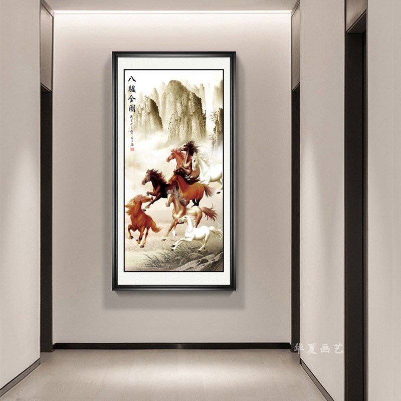 马到成功装饰画八骏图新中式招财镇宅挂画骏马图办公室玄关客厅画