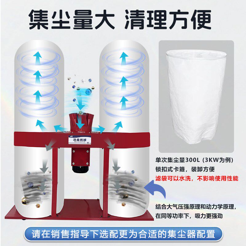 木工布袋吸尘器工业用粉尘吹尘器工厂车间雕刻机集尘器大功率通风