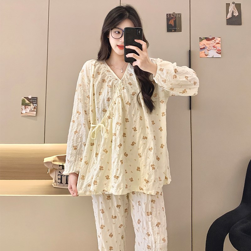 孕妇月子服夏季薄款云朵棉睡衣产后和服待产家居服哺乳期大码套装