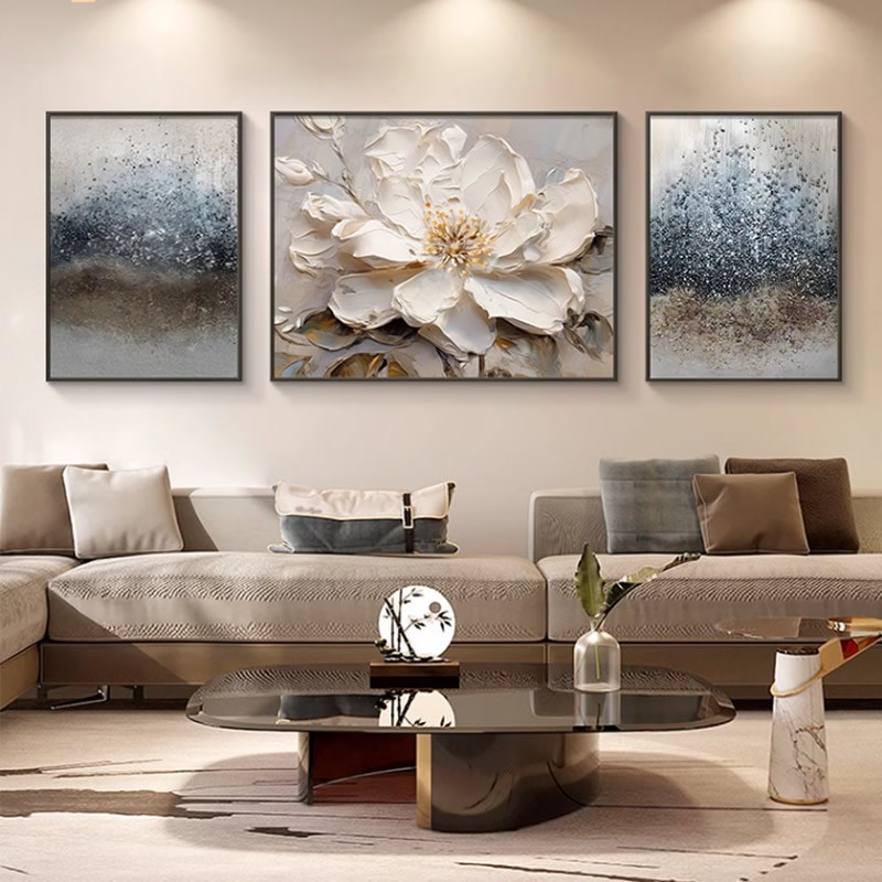 新中式客厅装饰画国风富贵吉祥牡丹三联画沙发背景墙挂画轻奢壁画