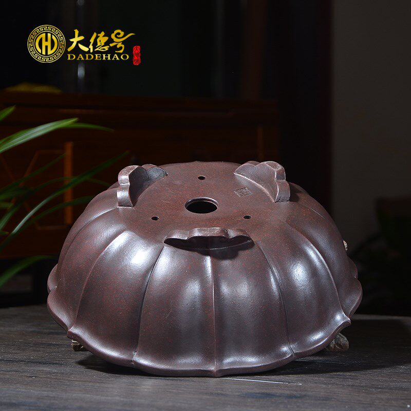 宜兴紫砂盆景花盆莲花三角圆形上水石盆景盆假山石头文竹水仙花盆