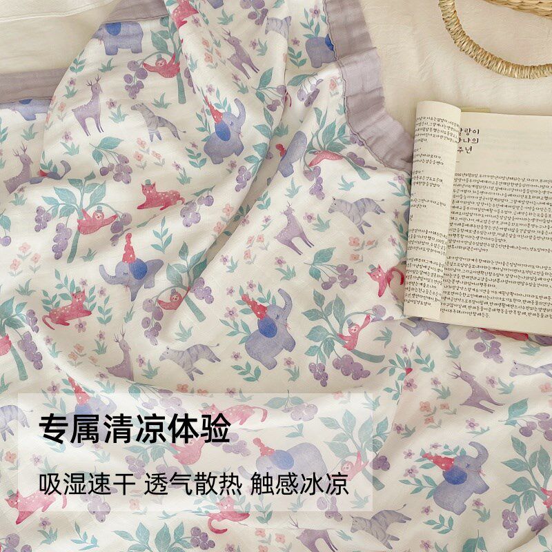婴儿竹棉纱布盖毯空调被透气新生儿童襁褓包浴巾四层宝宝四季通用