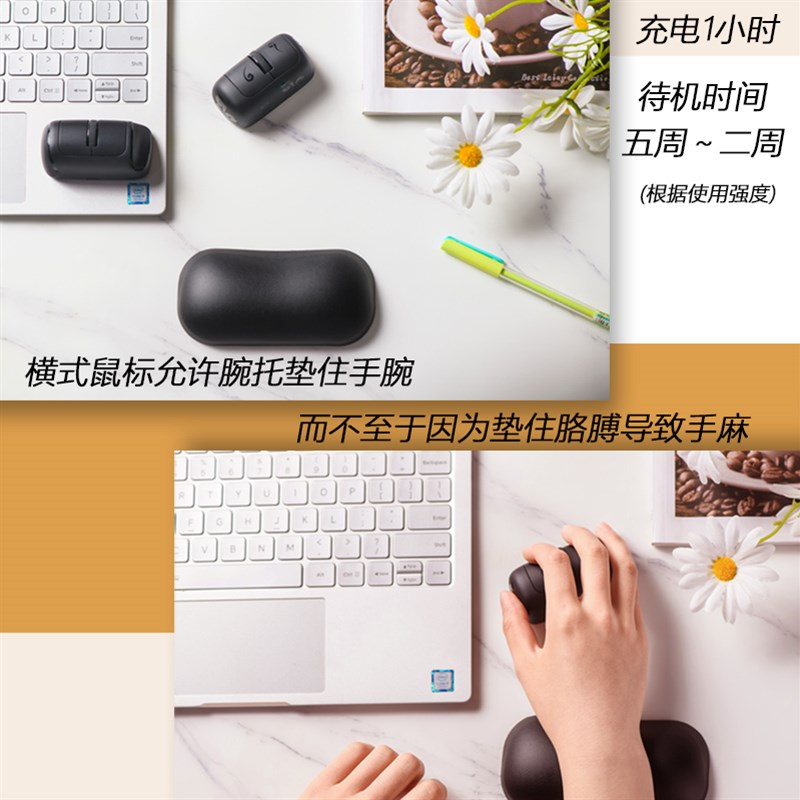 横式鼠标i1蓝牙或USB无线-便携办公防鼠标手人体工学35克锂充电池