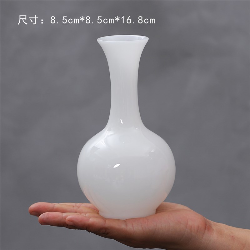冰种玉瓷玉花瓶花器高档花瓶茶道纯白插花花插桌面装饰摆件供佛