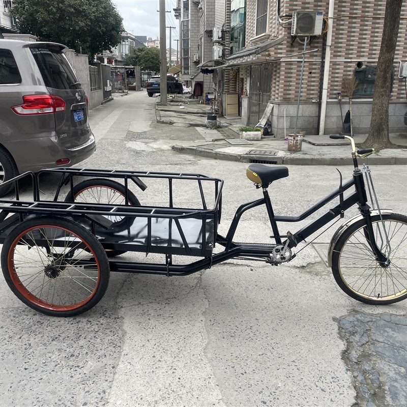 重型人力三轮车改电动加粗后轮 脚蹬鼓煞26寸载货三轮车