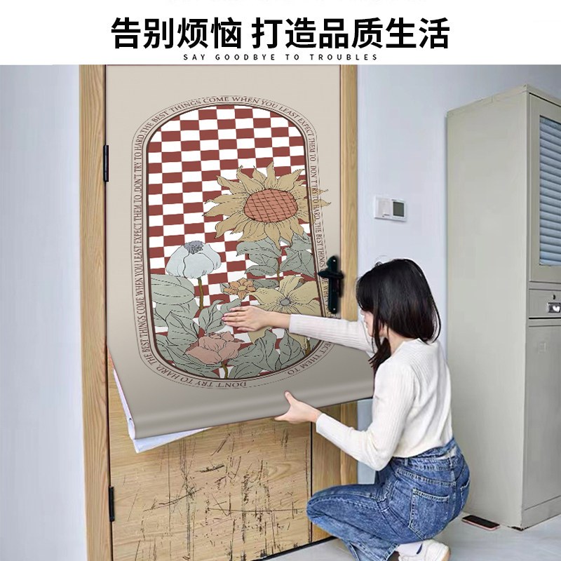 加厚门贴纸入户木门翻新自粘整张简约向日葵衣橱移门改造遮丑贴膜