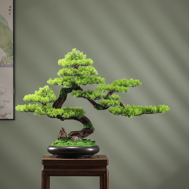 新中式仿真迎客松盆景客厅玄关办公室茶桌绿植盆栽罗汉松装饰摆件