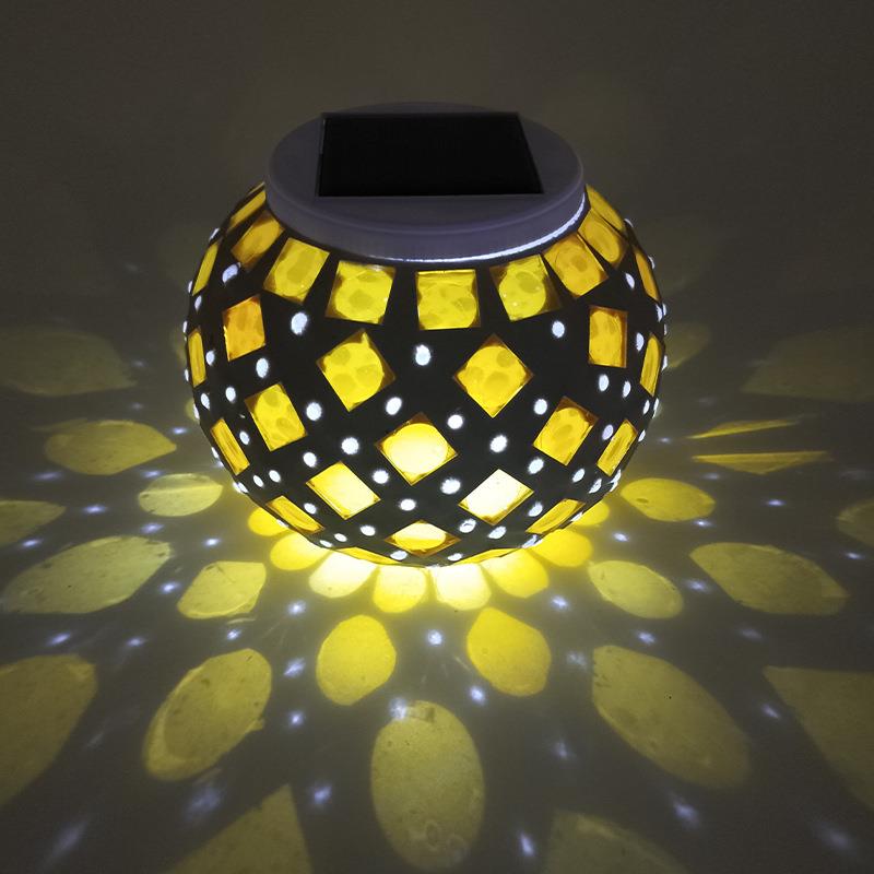 新款太阳能路灯户外庭院灯黄色方格太阳能灯 花园装饰灯led路灯