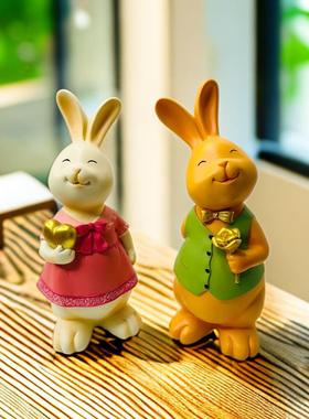 创意情侣兔摆件家居桌面客厅树脂工艺品装饰品情人节结婚礼品