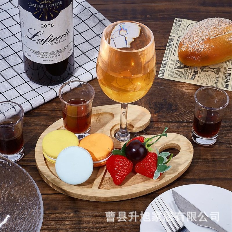 竹制酒杯架红酒高脚杯托盘便携式餐盘户外水果点心盘实木酒杯托盘