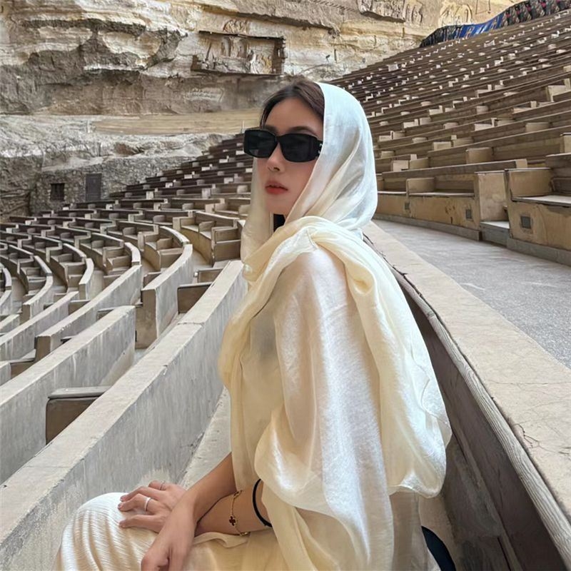 沙漠敦煌大西北旅游三亚度假风头巾纯色海边披肩围巾纱巾棉麻丝巾