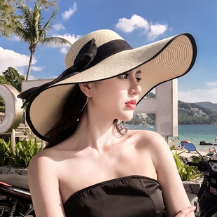 海邊度假大帽檐防紫外線防曬遮陽太陽帽顯臉小 夏天沙灘草帽女夏季