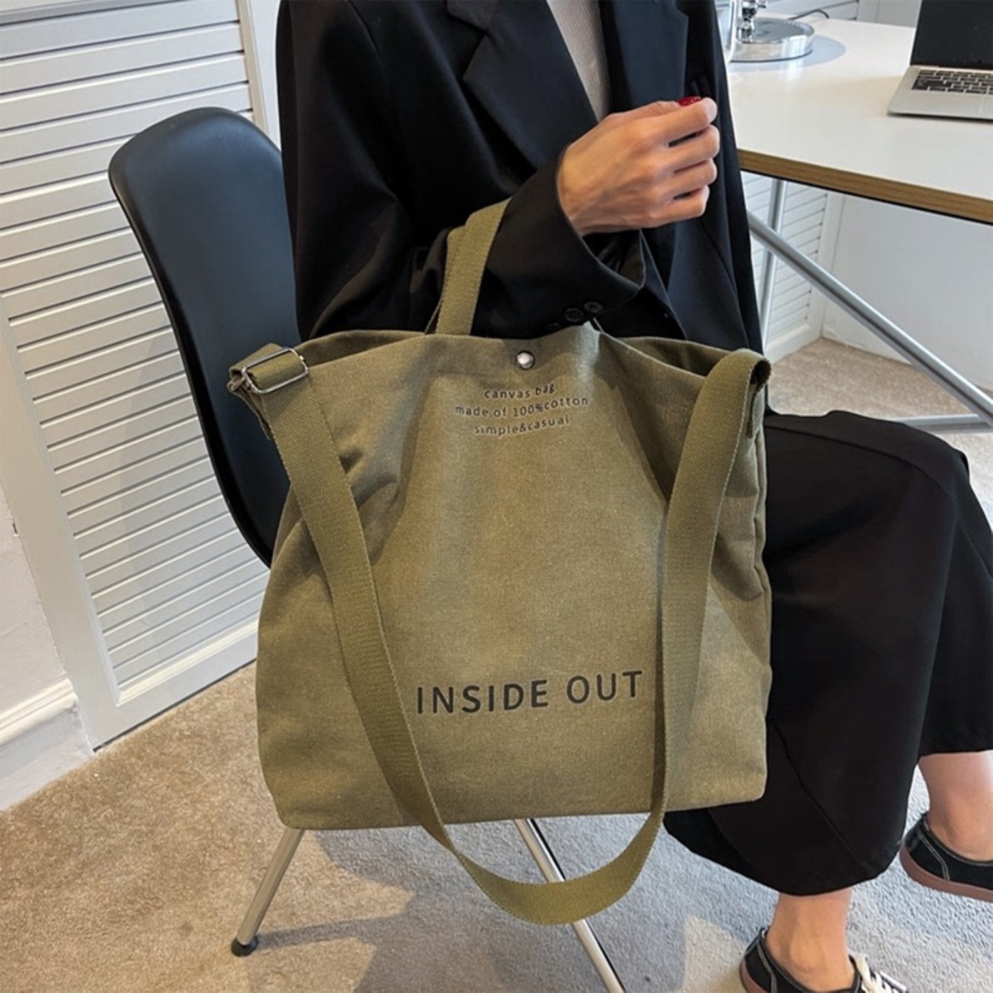 男款手提包帆布斜挎包日系手提通勤包男女大学生上课包单肩包提包