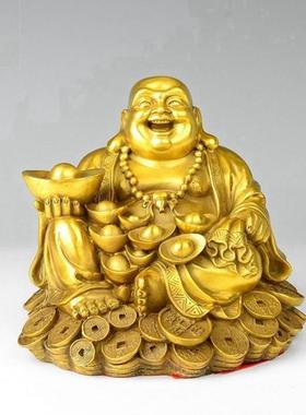 全黄铜元宝弥勒佛像家用装饰品笑佛摆件客厅电视柜工艺品中式礼品