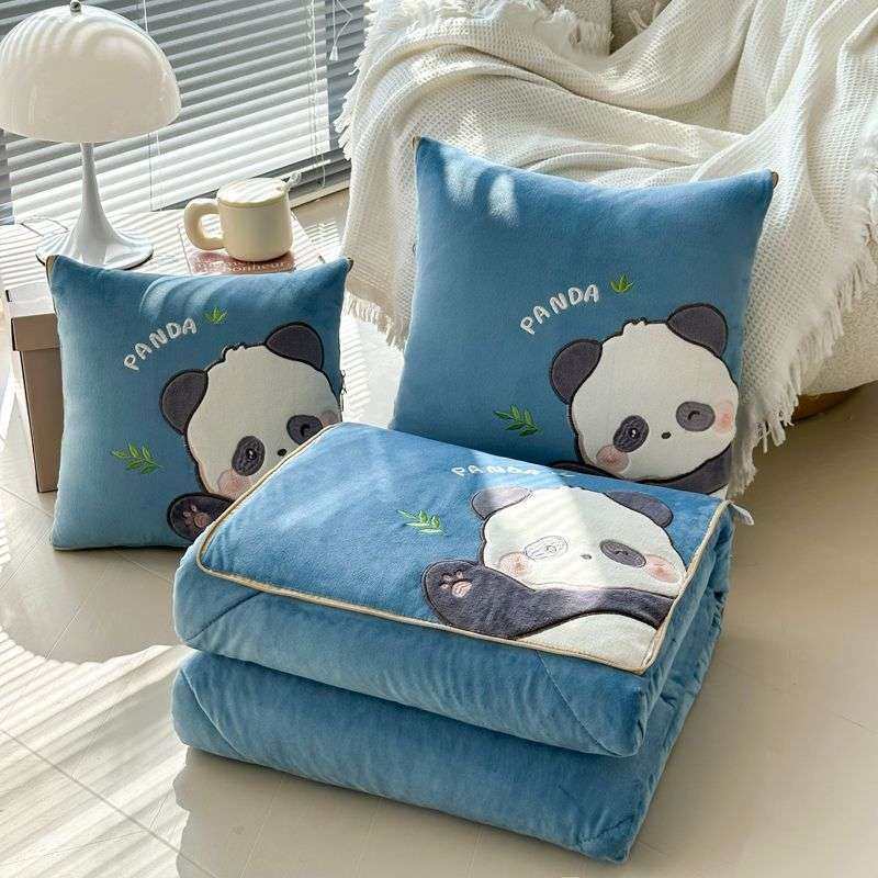 豆豆绒立体贴布绣抱枕被子两用办公室午睡盖毯靠枕头二合一可折叠