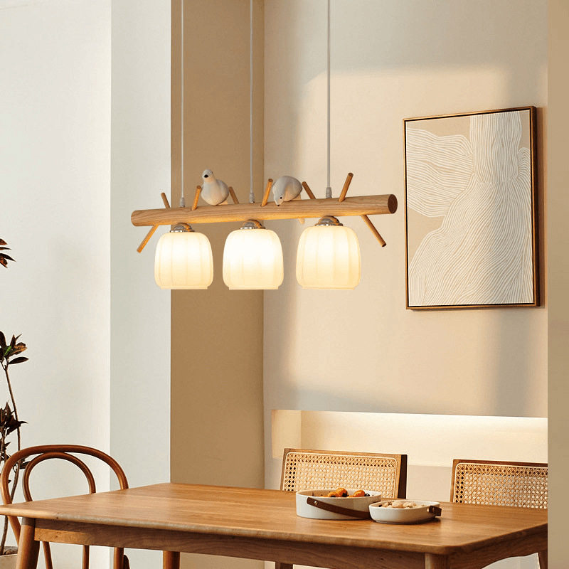 北欧现代简约实木餐厅吊灯创意个性led小鸟吊灯日式原木灯饰吊灯