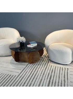 化玻璃圆形茶几轻边奢现简代约小户型茶几桌客厅家用极简35957岩