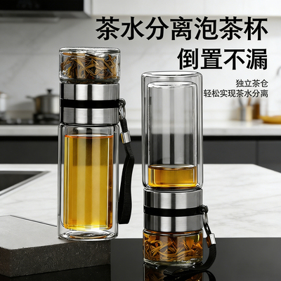 新款钢化玻璃水茶杯防摔耐高温食品级高硼硅分离高端摔不烂耐热