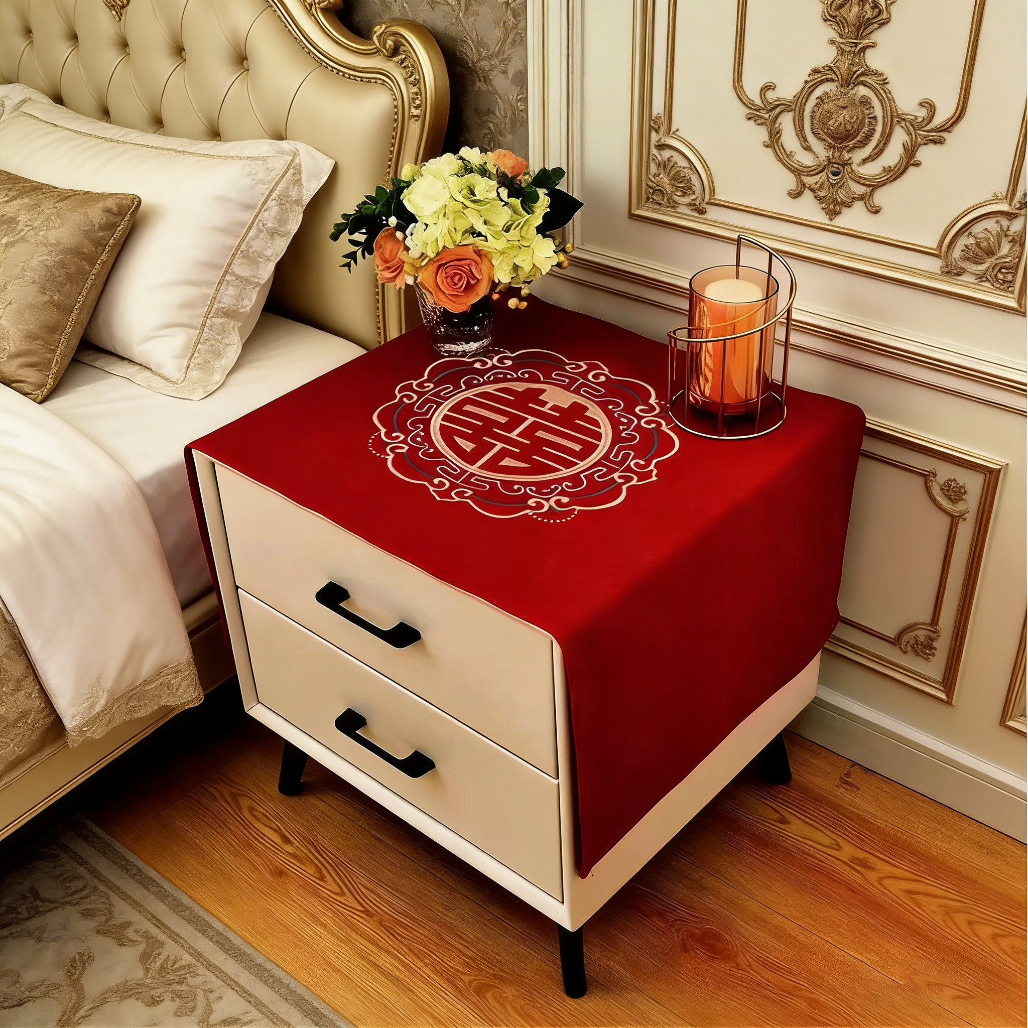 床头柜盖布结婚用婚房布置房间防尘婚庆台布大气喜庆新房红色新年,居家布艺,万能盖巾,淘宝优惠券,粉丝福利购,淘宝优惠卷