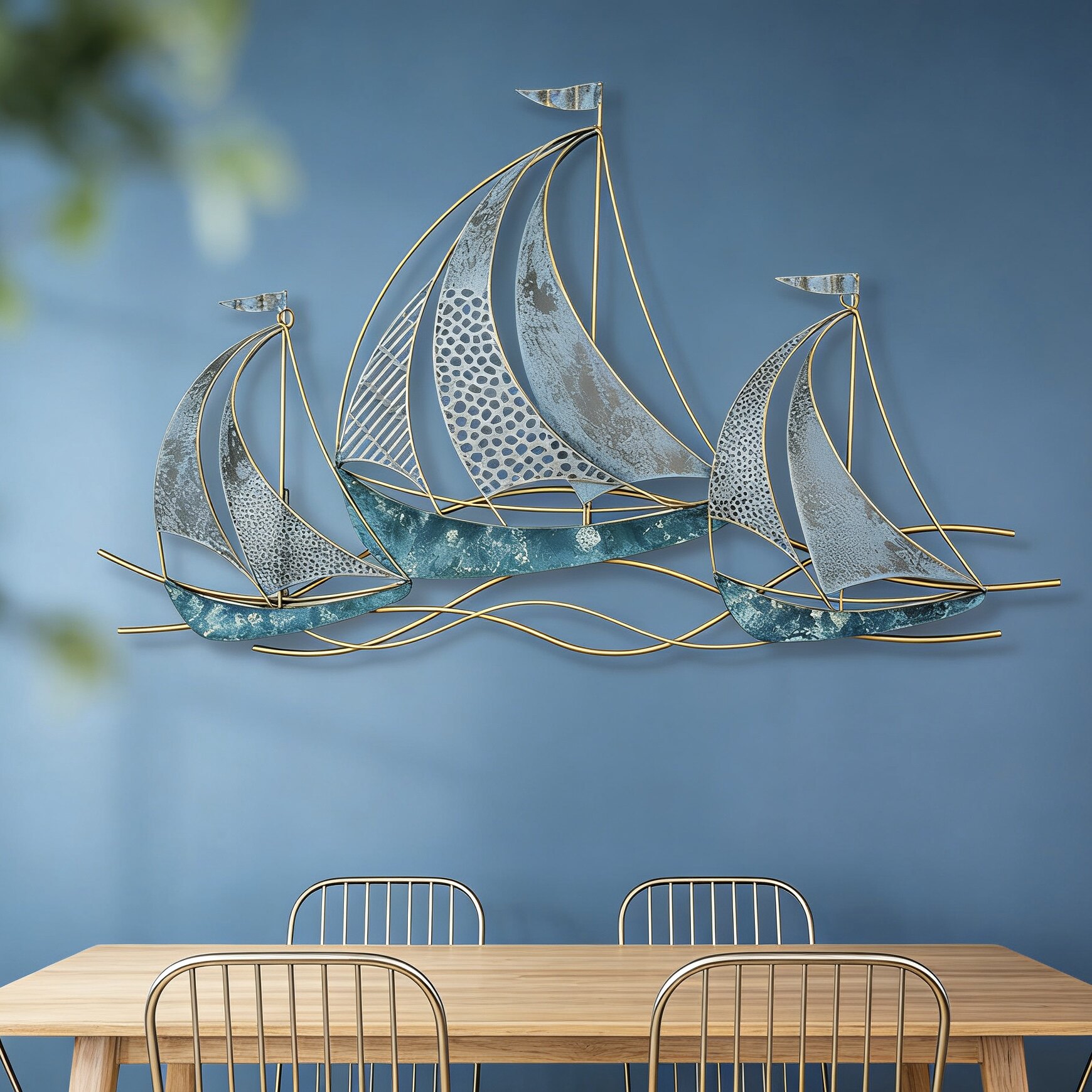 地中海风格墙面装饰挂件创意儿童房间布置客厅沙发背景墙铁艺船帆