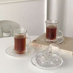 ins风竖纹条纹玻璃杯水杯牛奶杯家用冷萃咖啡杯高颜值洋酒红酒杯