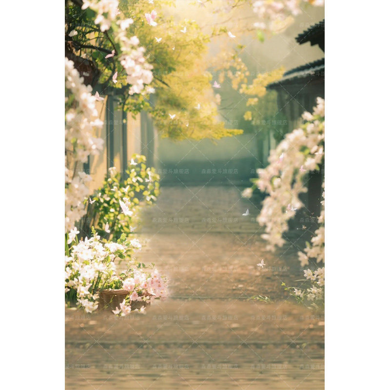 儿童写真春季春天梦春花神民族少女影楼婚纱摄影拍照背景布氛围感