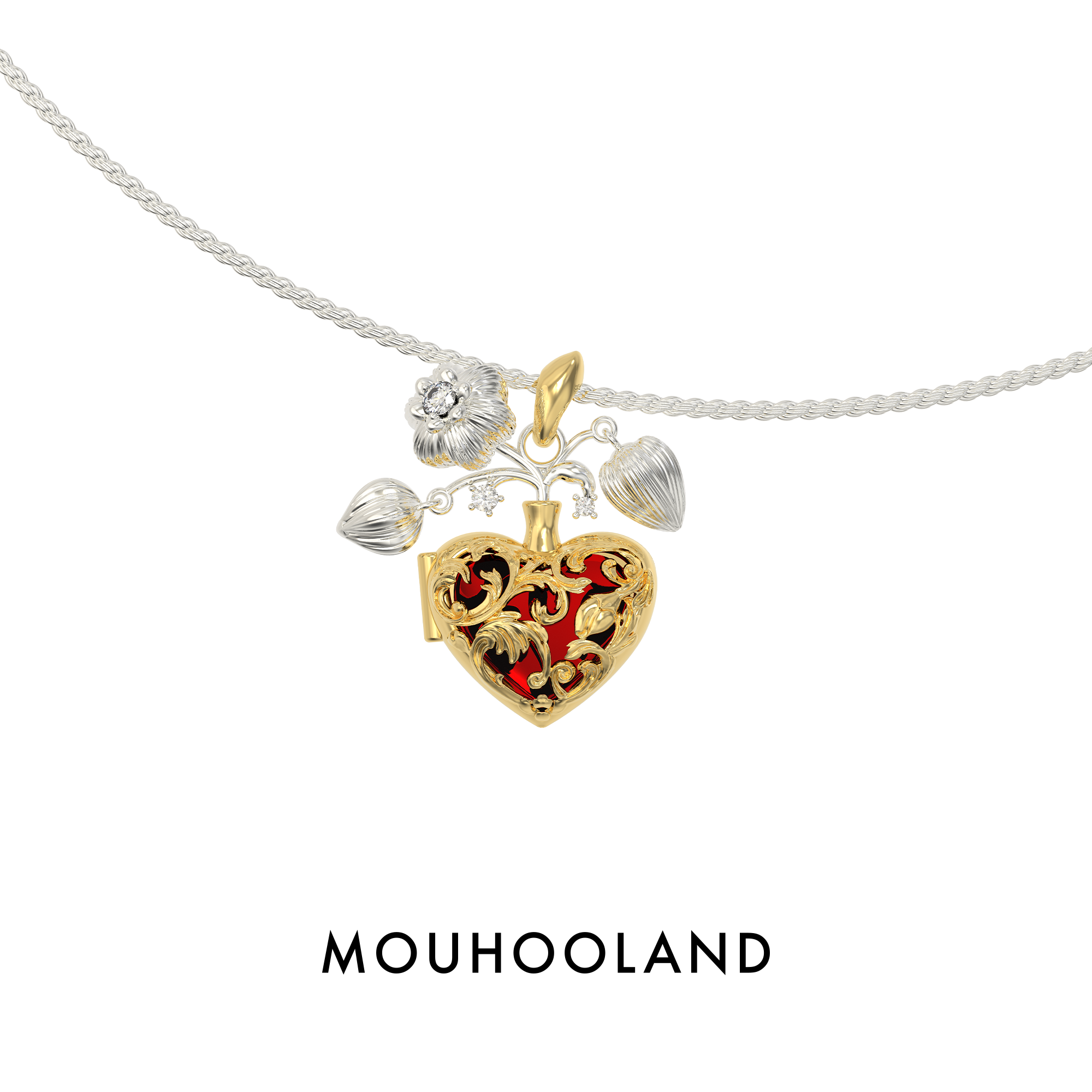 Mouhooland/暮后之地夏夜诗篇系列鎏金爱心红珐琅吊坠盒项链小众
