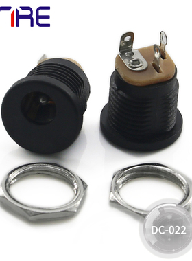 DC-022圆孔环保黑色螺纹螺母 直流电源插头公母座接头口三脚5521