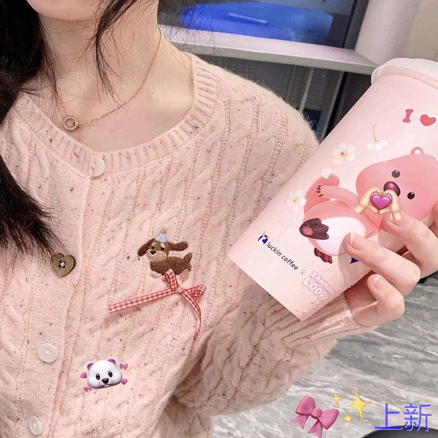 甜美少女可爱学院风薄款毛衣粉色外套麻花针织开衫女早春秋季新款