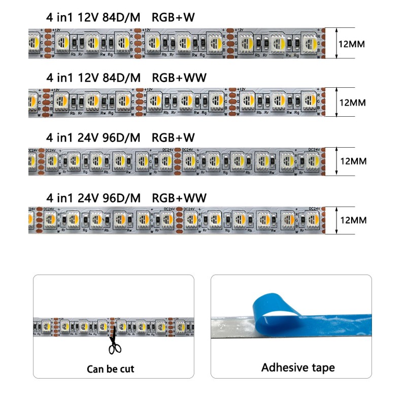 RGBW四合一led灯带12v24伏5050RGB+暖白RGB+白光RGBww贴片软灯条